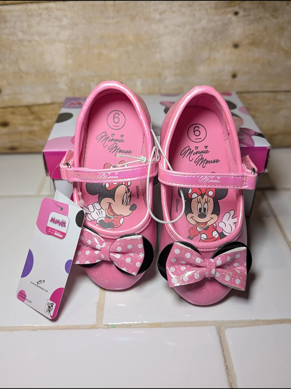 Disney Minnie Mouse Pink Glitter Bow Mary Jane Shoes